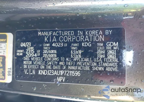 2023 Kia Soul Lx z USA, uszkodzony, nr VIN KNDJ23AU1P7211596